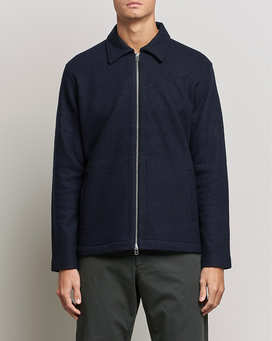 Mies | Puserot | NN07 | Ivan Boiled Wool Full Zip Navy