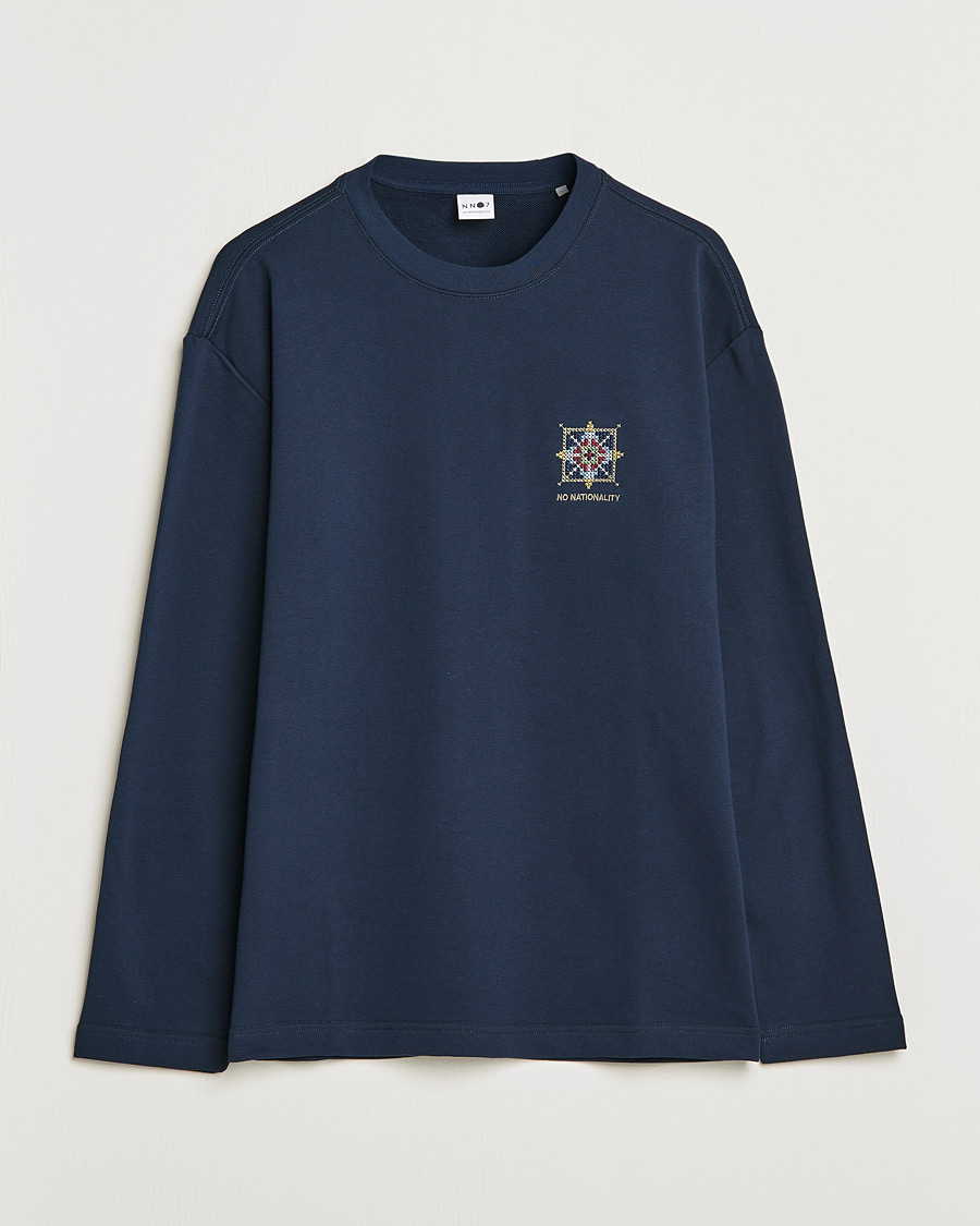 Mies | T-paidat | NN07 | Alan Heavy Logo Long Sleeve T-Shirt Navy