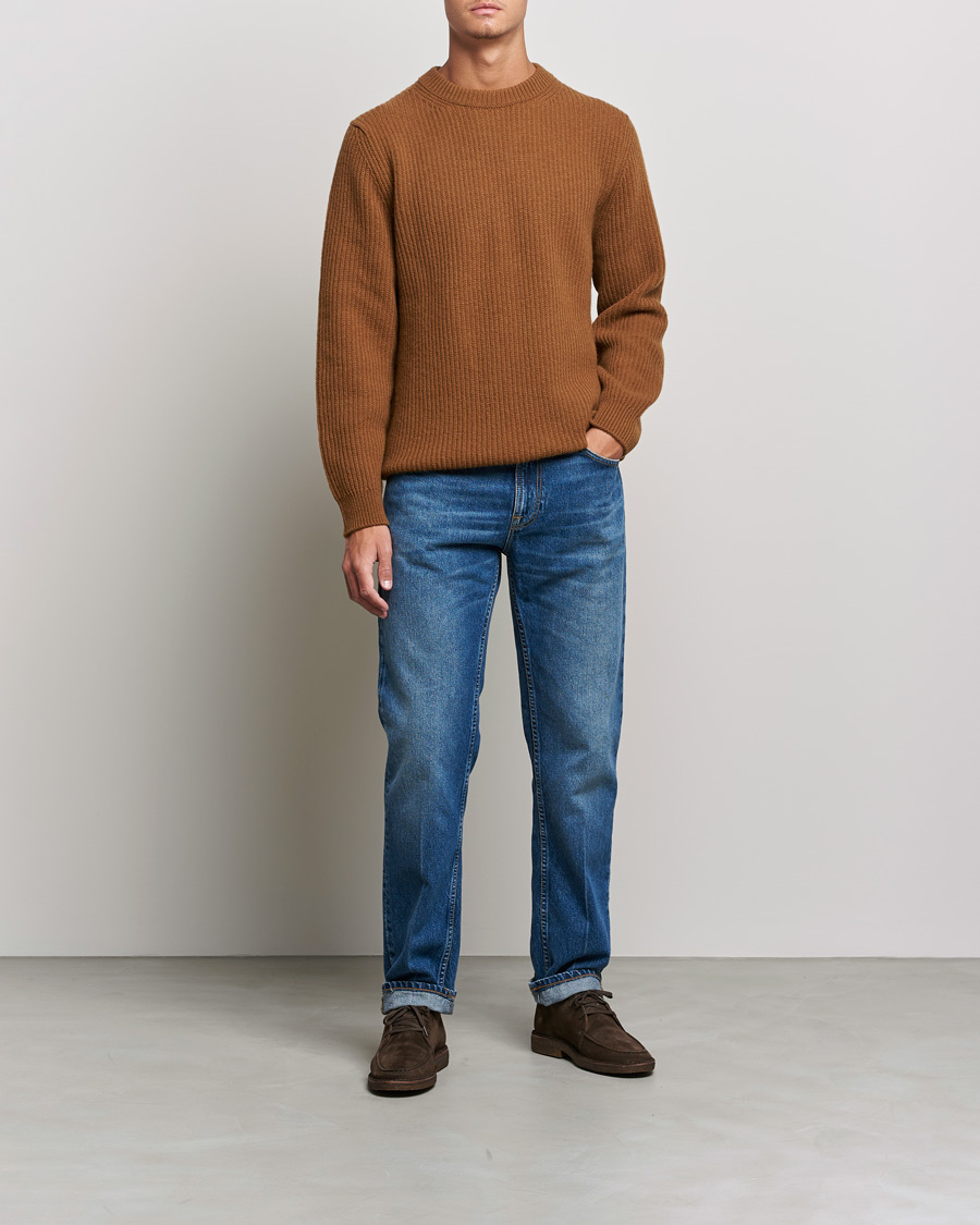 Mies | Puserot | Nudie Jeans | August Wool Rib Knitted Sweater Oak