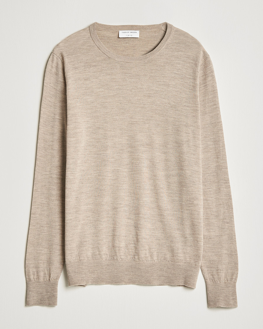 Mies | Puserot | Tiger of Sweden | Nichols Extra Fine Merino Crew Neck Beige Melange