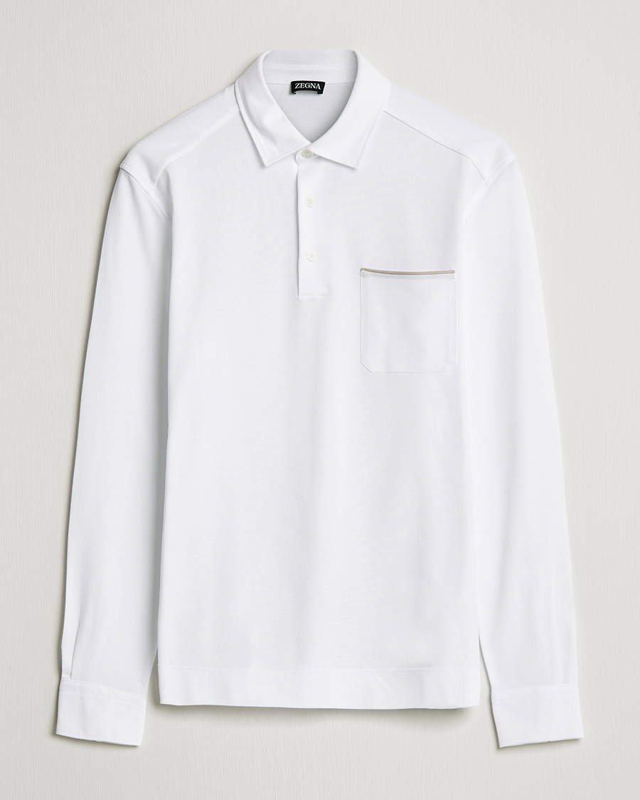 Mies | Puserot | Zegna | Long Sleeve Cotton Piquet Polo White