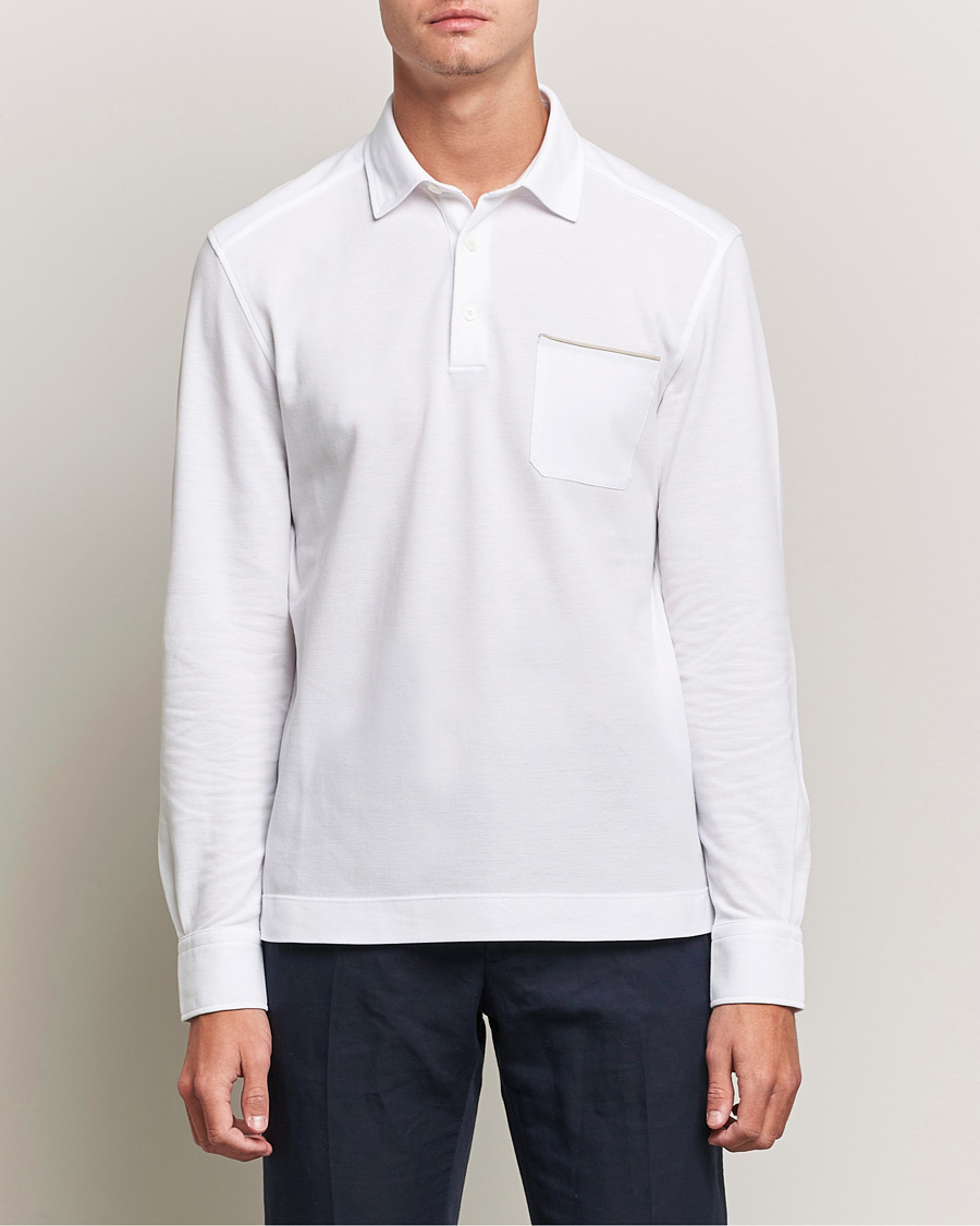 Mies | Puserot | Zegna | Long Sleeve Cotton Piquet Polo White