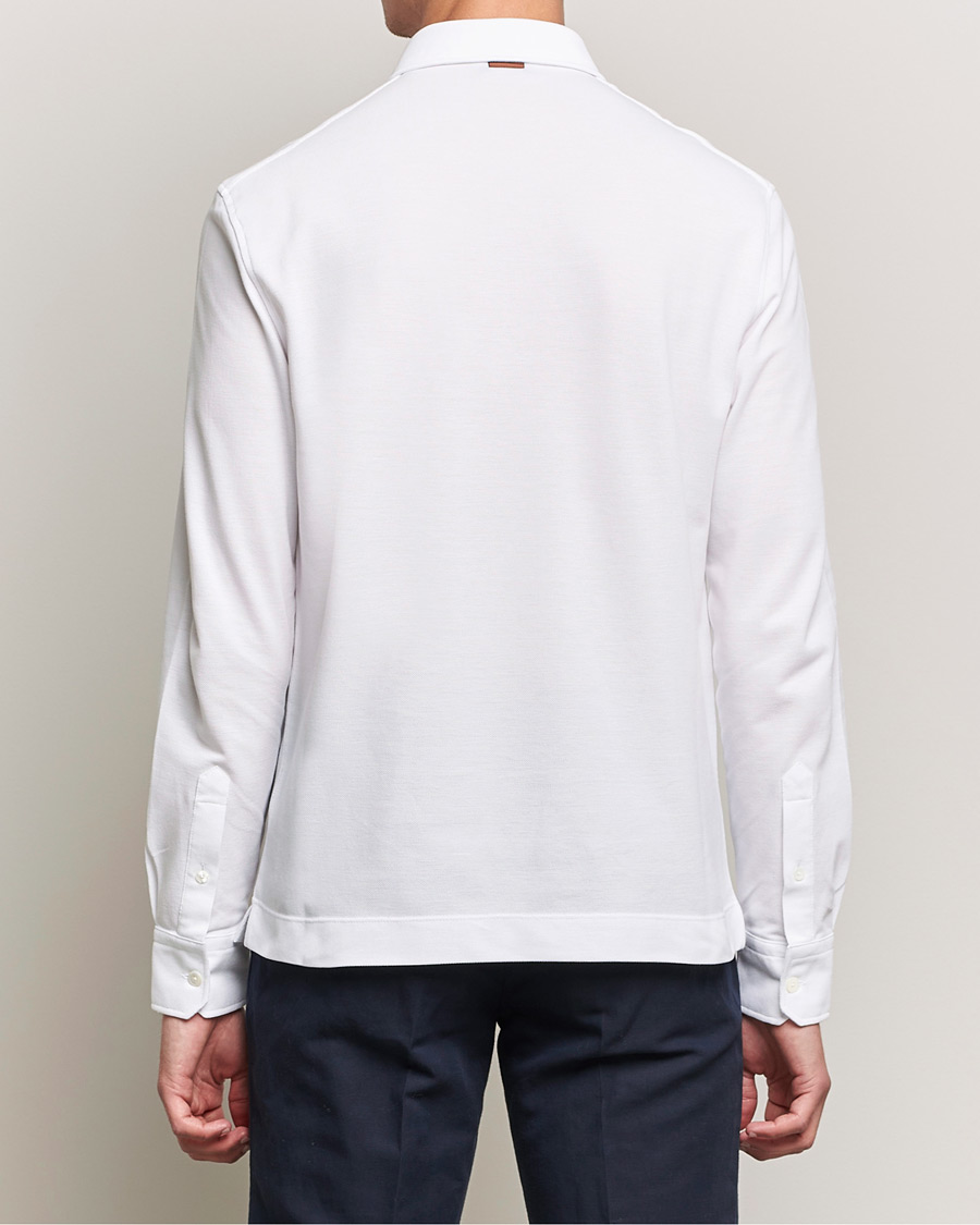 Mies | Puserot | Zegna | Long Sleeve Cotton Piquet Polo White
