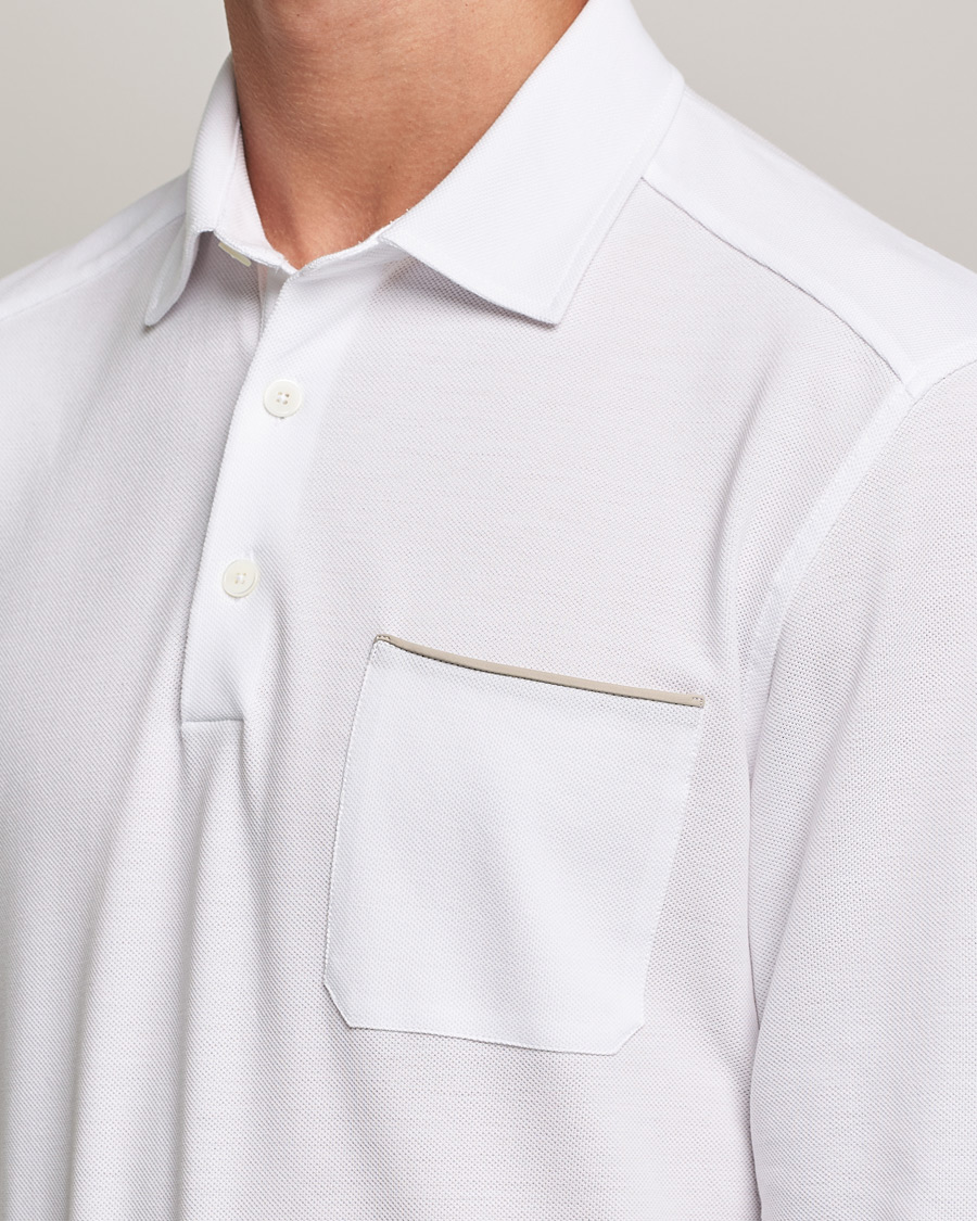 Mies | Puserot | Zegna | Long Sleeve Cotton Piquet Polo White