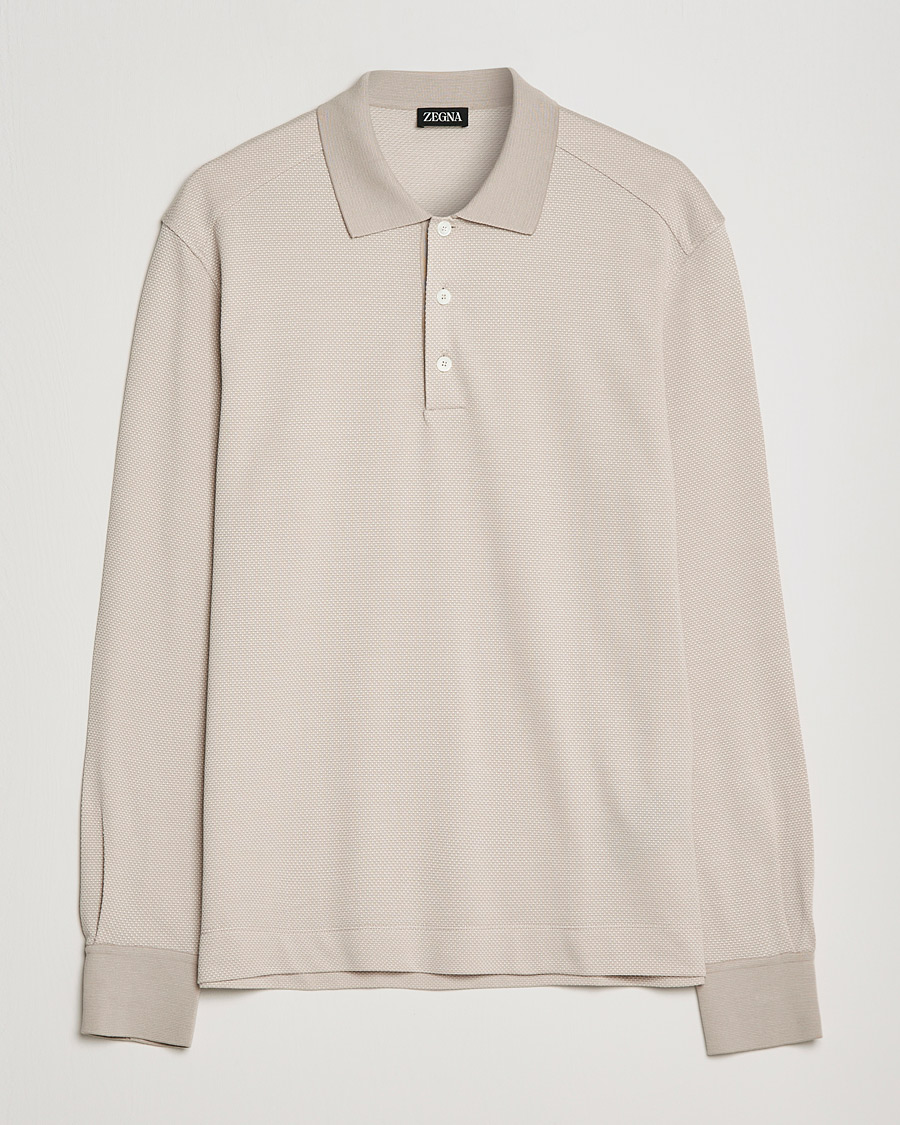 Mies | Puserot | Zegna | Cotton/Silk Long Sleeve Polo Beige