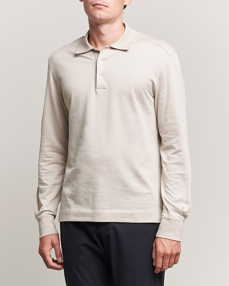Mies | Puserot | Zegna | Cotton/Silk Long Sleeve Polo Beige