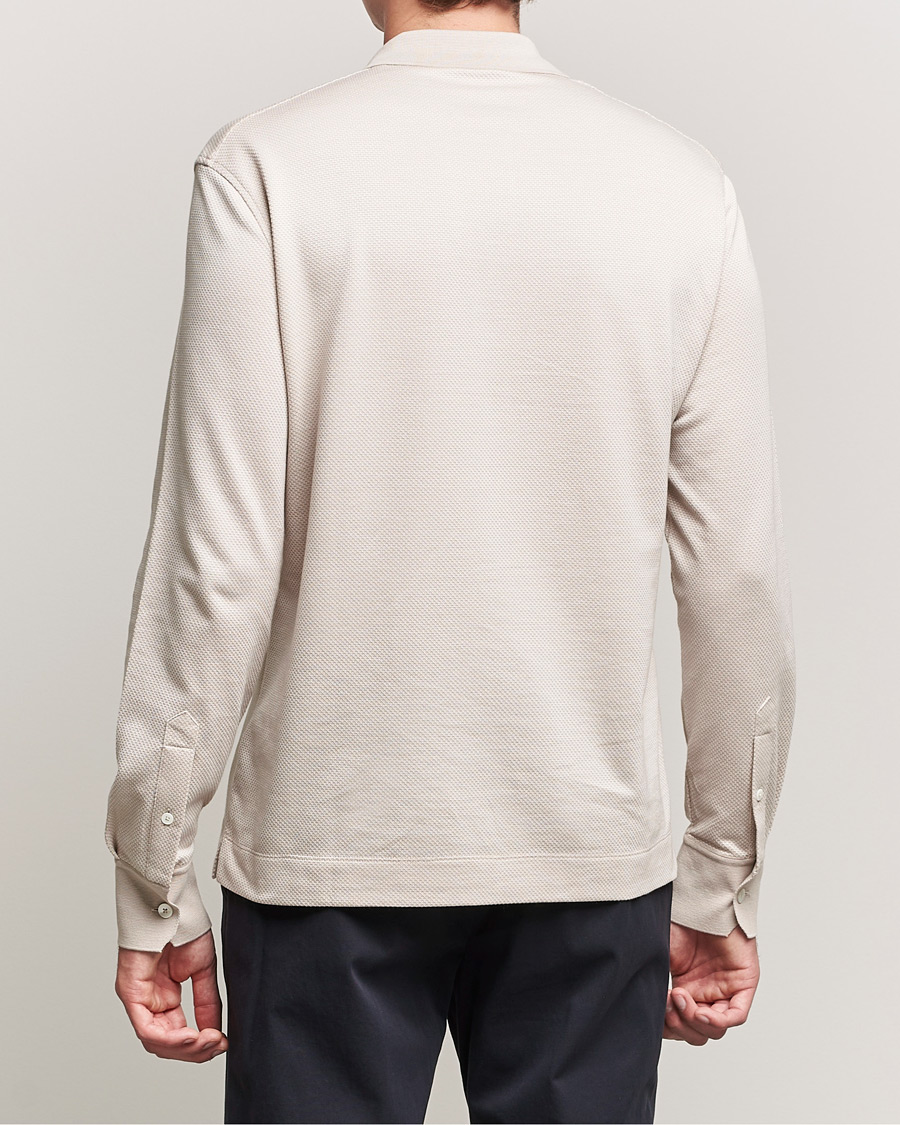 Mies | Puserot | Zegna | Cotton/Silk Long Sleeve Polo Beige