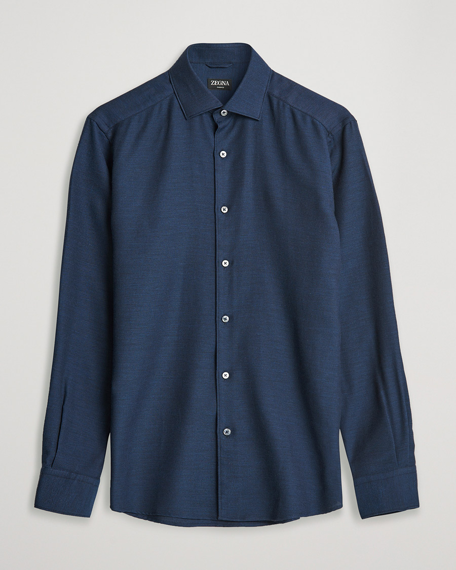 Mies | Kauluspaidat | Zegna | Cotton/Cashmere Casual Shirt Dark Blue
