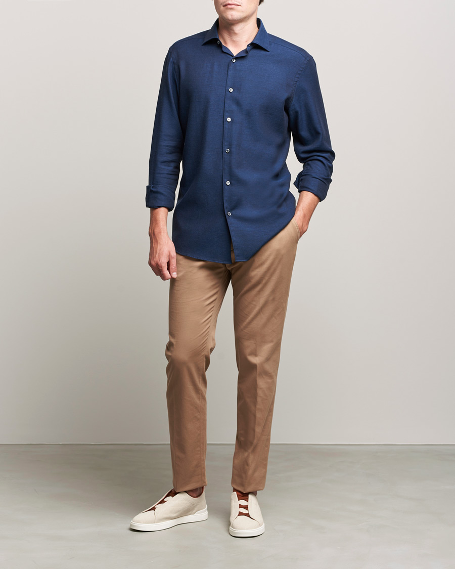 Mies | Kauluspaidat | Zegna | Cotton/Cashmere Casual Shirt Dark Blue