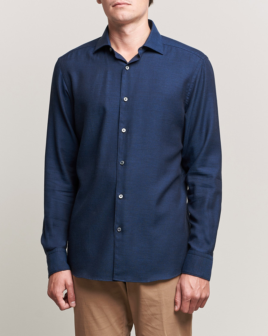 Mies | Kauluspaidat | Zegna | Cotton/Cashmere Casual Shirt Dark Blue