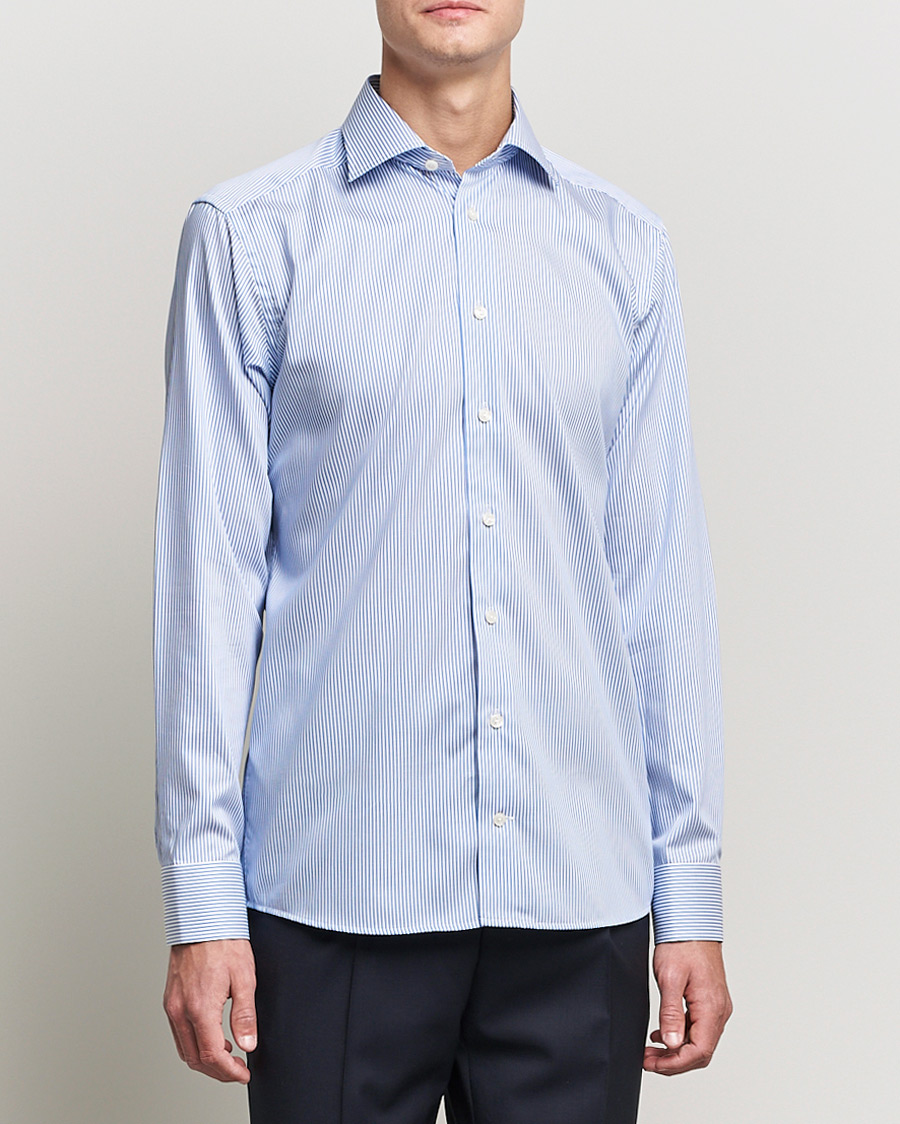 Mies | Bisnespaidat | Eton | Bengal Stripe Fine Twill Shirt Royal Blue