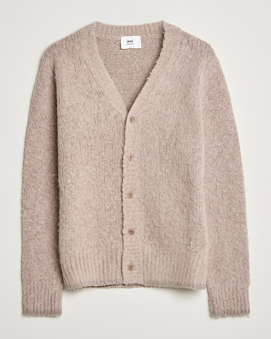 Mies | Puserot | AMI | Brushed Wool Cardigan Beige