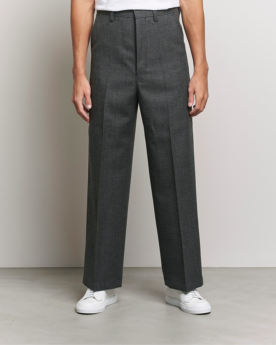 Mies | Housut | AMI | Large Fit Wool Trousers Dark Grey