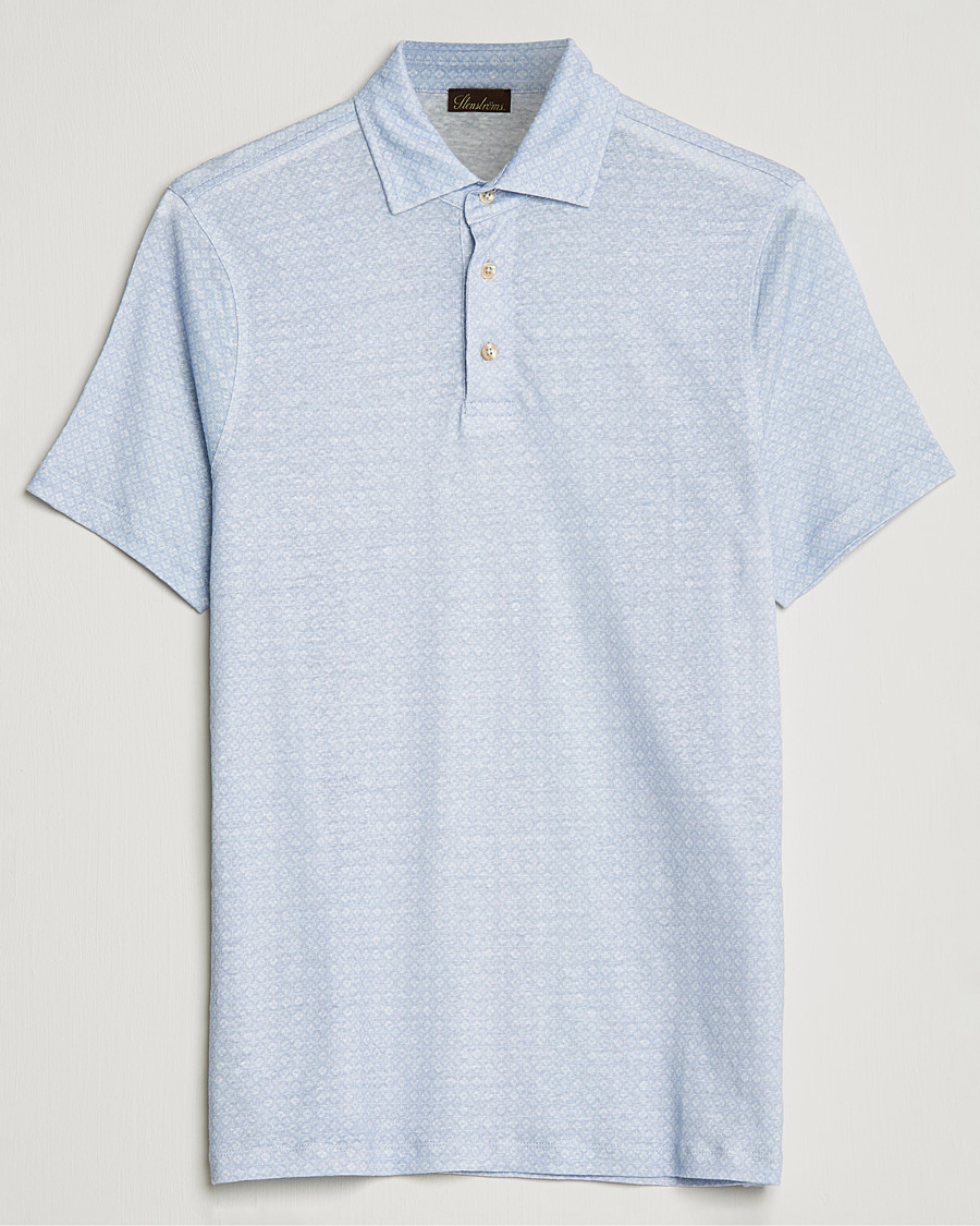 Mies | Pikeet | Stenströms | Printed Linen Poloshirt Light Blue