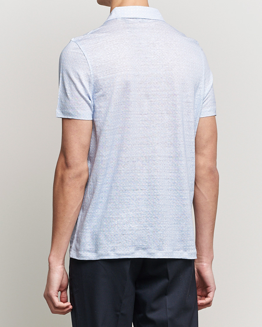 Mies | Pikeet | Stenströms | Printed Linen Poloshirt Light Blue