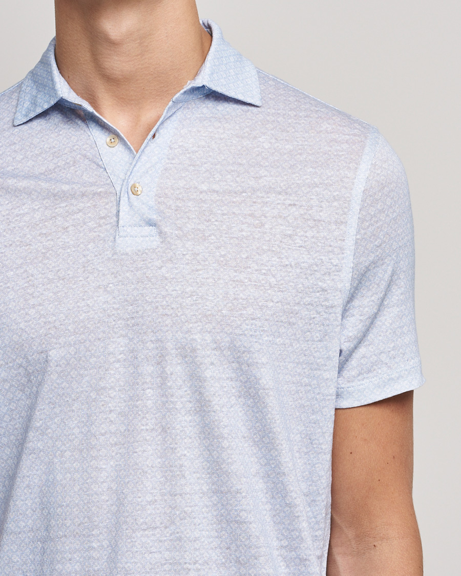 Mies | Pikeet | Stenströms | Printed Linen Poloshirt Light Blue