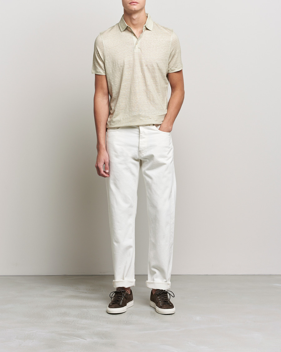 Mies | Alennusmyynti vaatteet | Stenströms | Printed Linen Poloshirt Olive