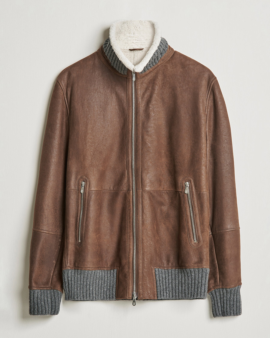 Mies | Takit | Brunello Cucinelli | Shearling Flight Jacket Dark Brown
