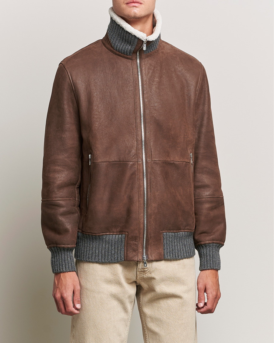 Mies | Takit | Brunello Cucinelli | Shearling Flight Jacket Dark Brown