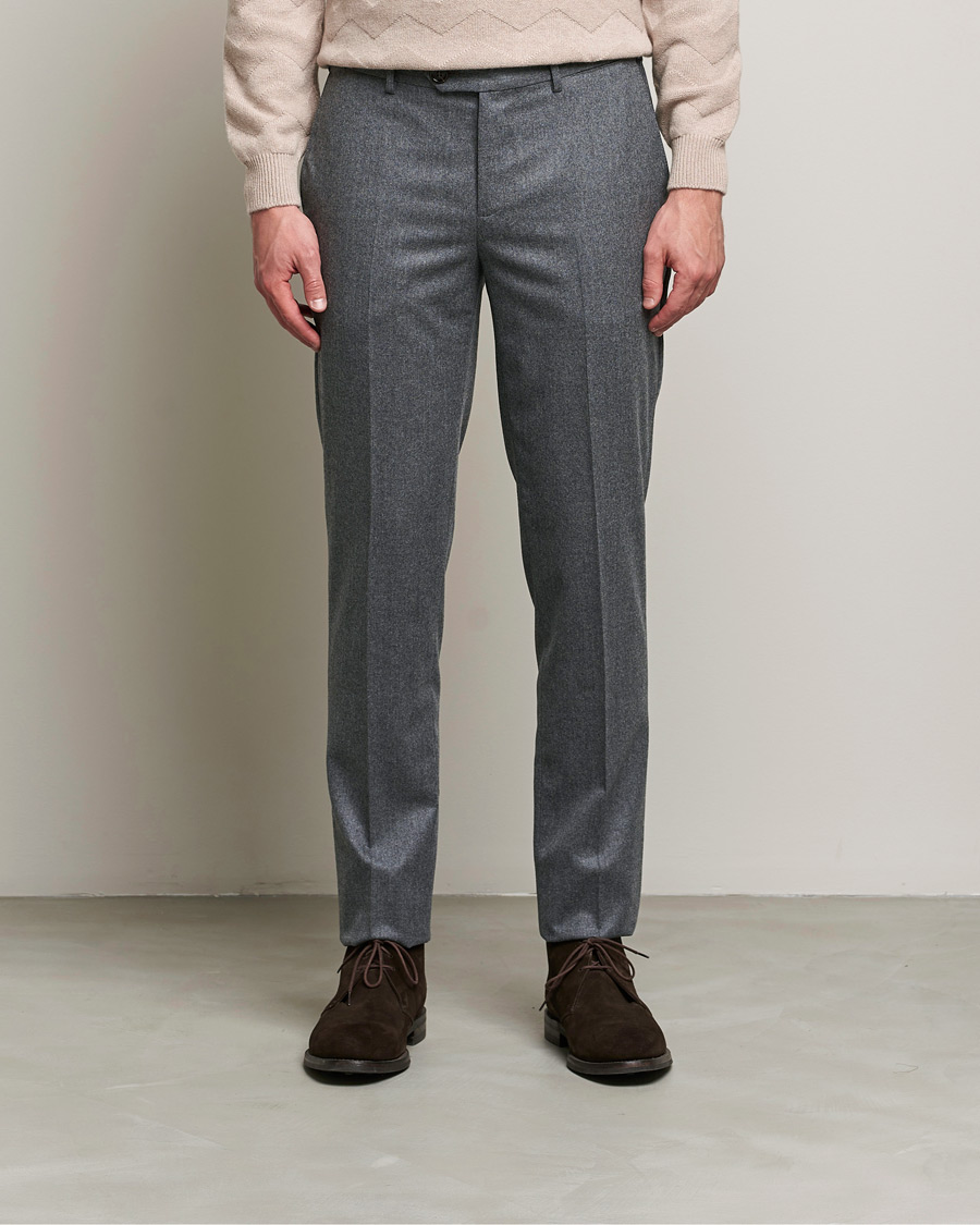 Mies | Housut | Brunello Cucinelli | Slim Fit Flannel Trousers Grey Melange