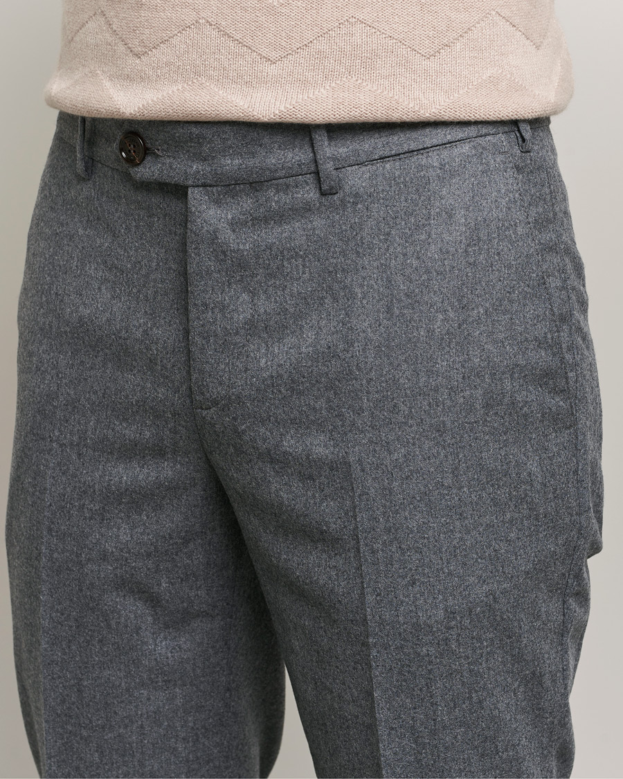 Mies | Housut | Brunello Cucinelli | Slim Fit Flannel Trousers Grey Melange