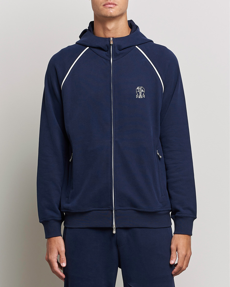 Mies | Puserot | Brunello Cucinelli | Soft Cotton Zip Sweater Cobalt Blue