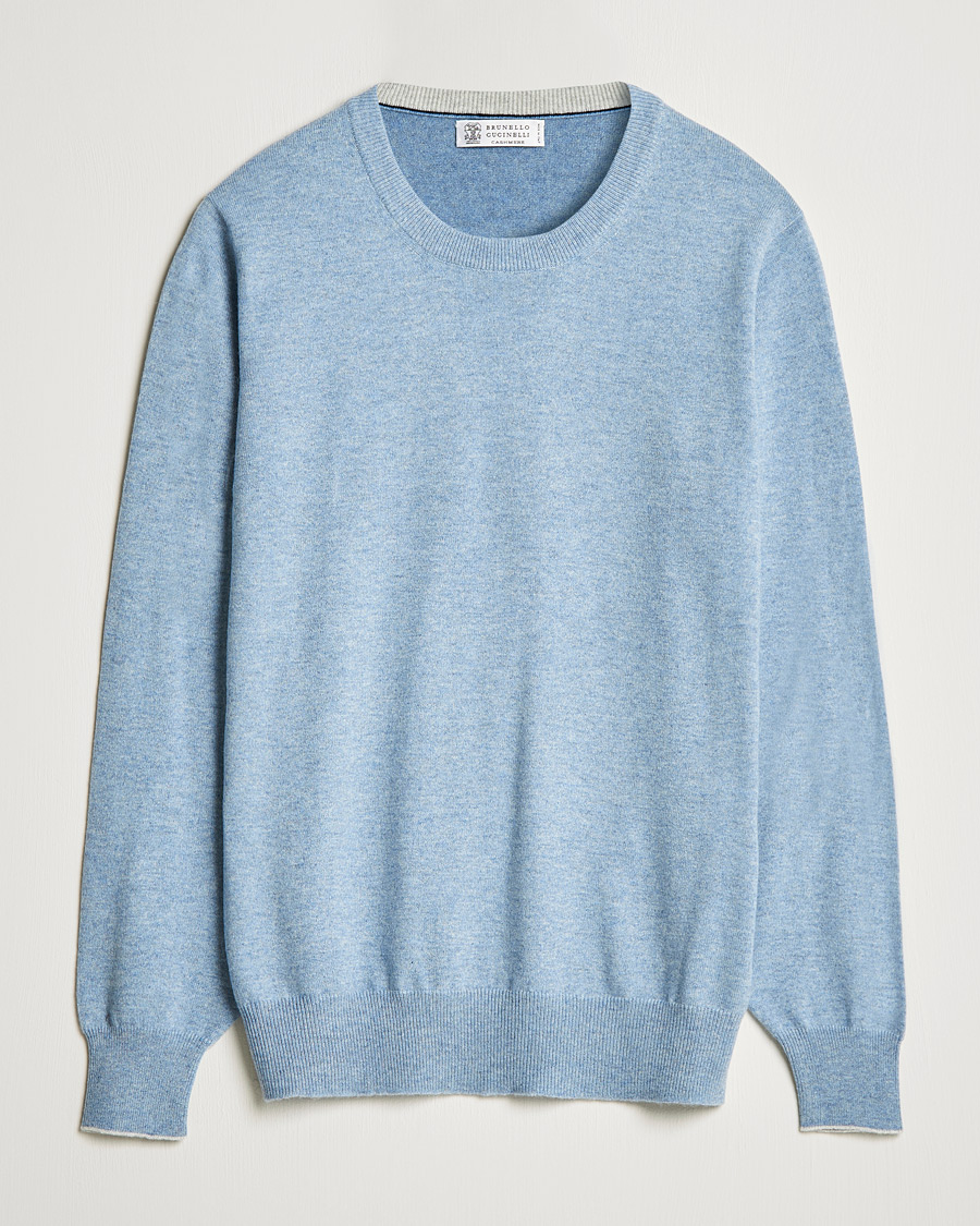 Mies | Puserot | Brunello Cucinelli | 2 Ply Cashmere Pullover Light Blue