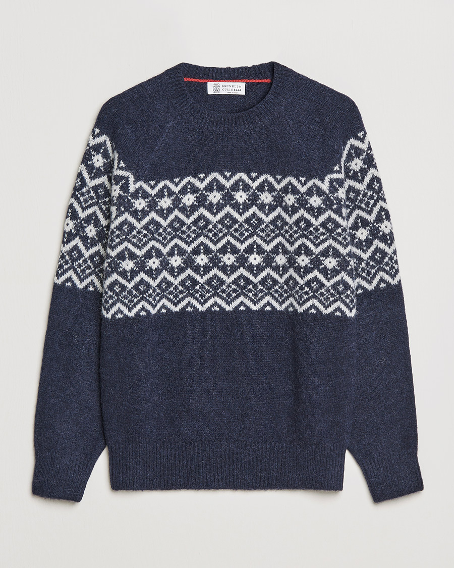 Miehet |  | Brunello Cucinelli | Alpaca Jacquard Sweater Dark Blue