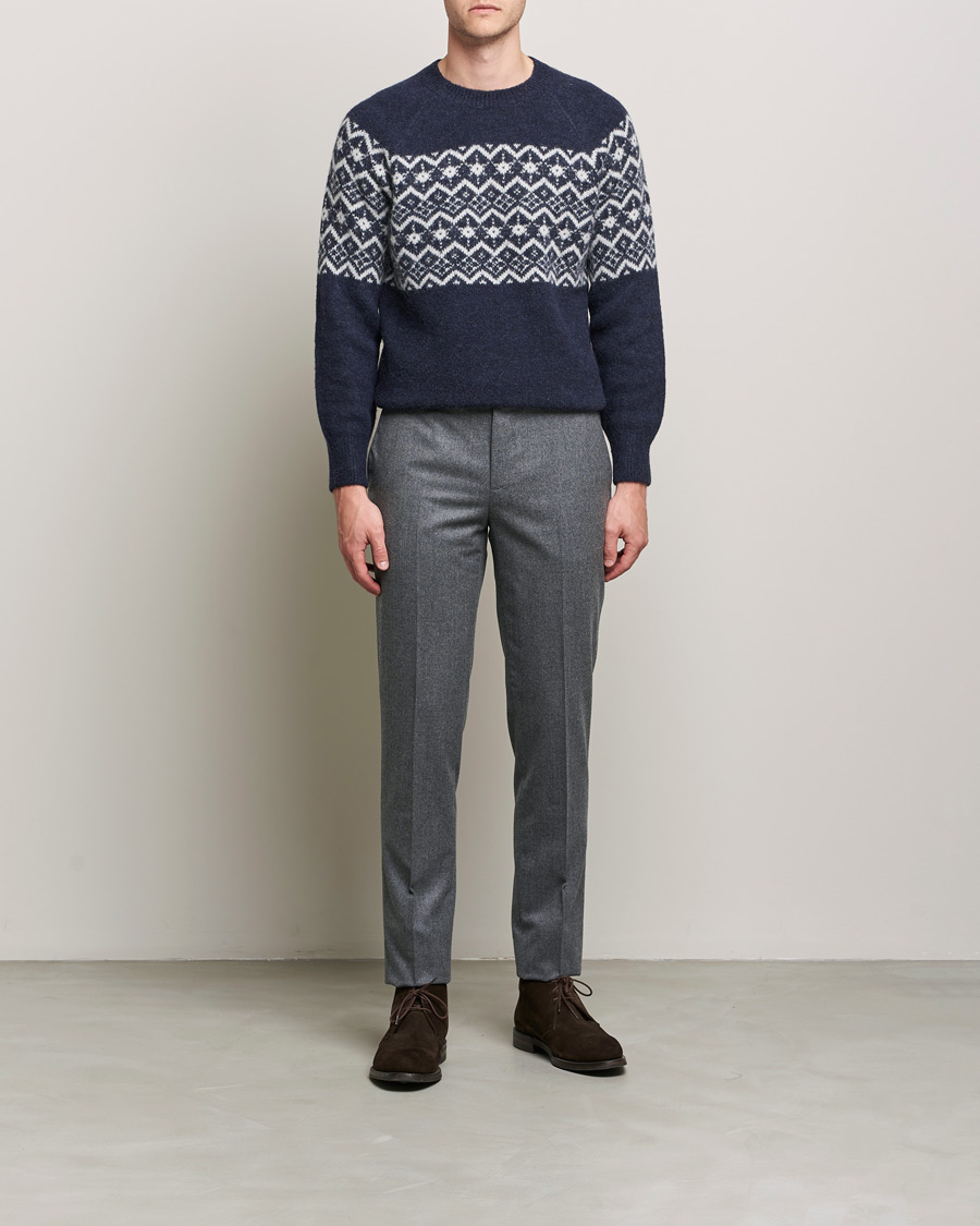 Mies | Puserot | Brunello Cucinelli | Alpaca Jacquard Sweater Dark Blue
