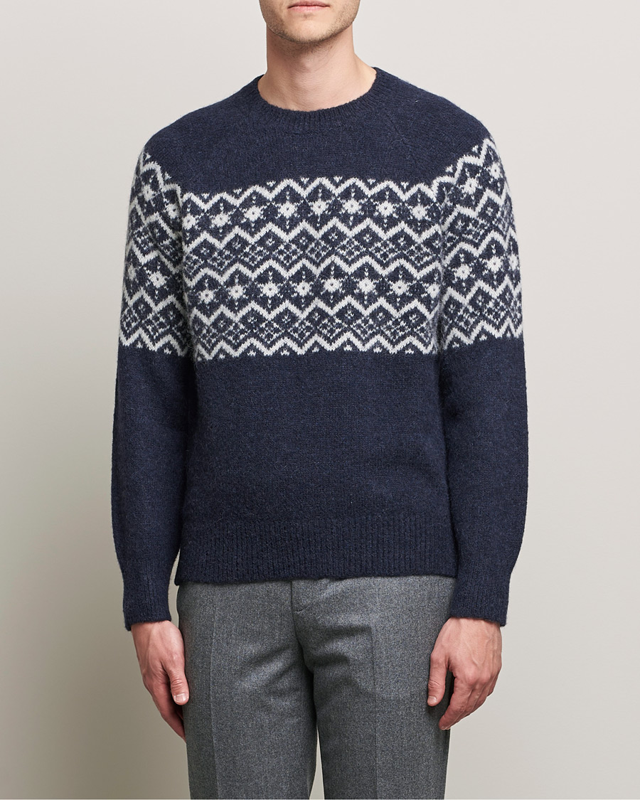 Mies | Puserot | Brunello Cucinelli | Alpaca Jacquard Sweater Dark Blue