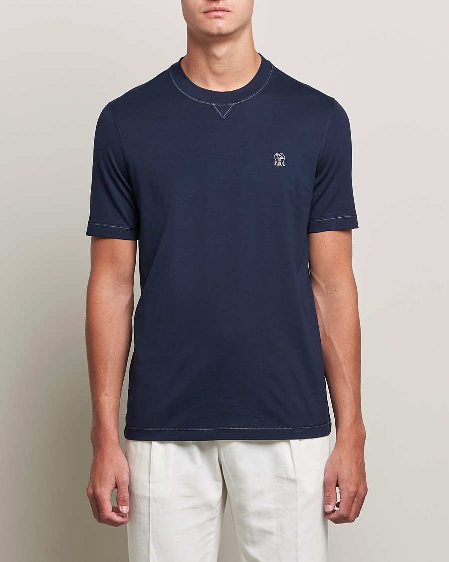 Mies | T-paidat | Brunello Cucinelli | Short Sleeve Logo T-Shirt Navy