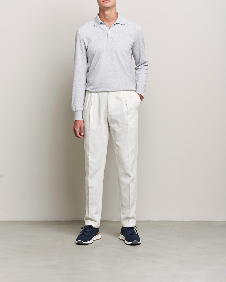 Mies | Puserot | Brunello Cucinelli | Long Sleeve Polo Light Grey