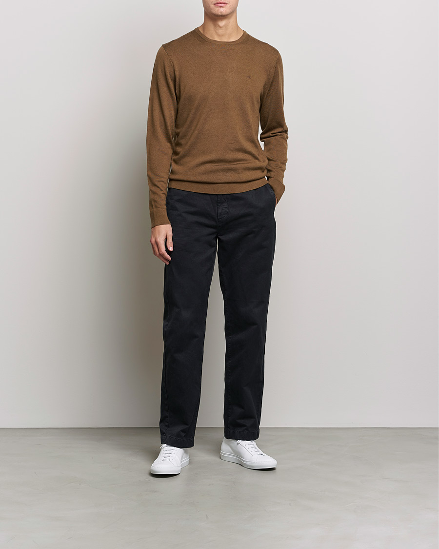 Mies | O-aukkoiset neulepuserot | Calvin Klein | Superior Wool Crew Neck Sweater Chester Brown