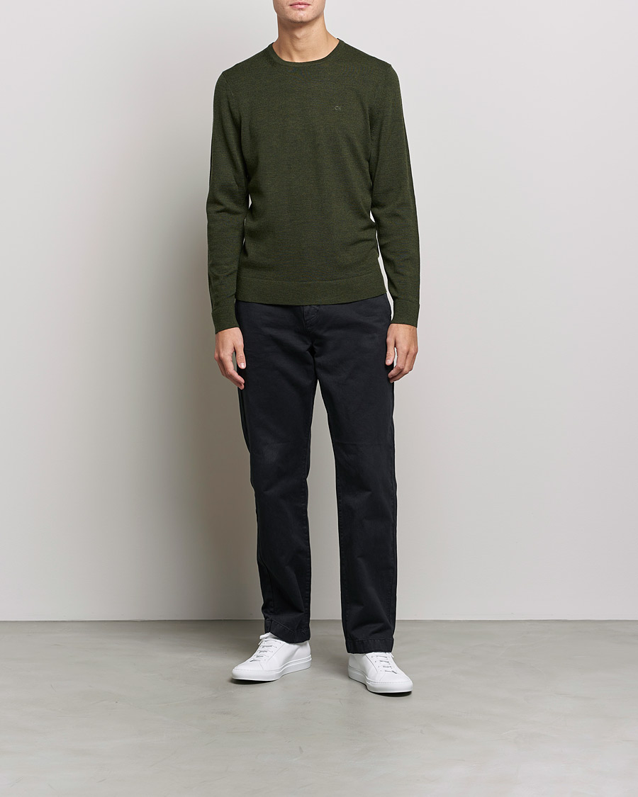 Mies | O-aukkoiset neulepuserot | Calvin Klein | Superior Wool Crew Neck Sweater Dark Olive