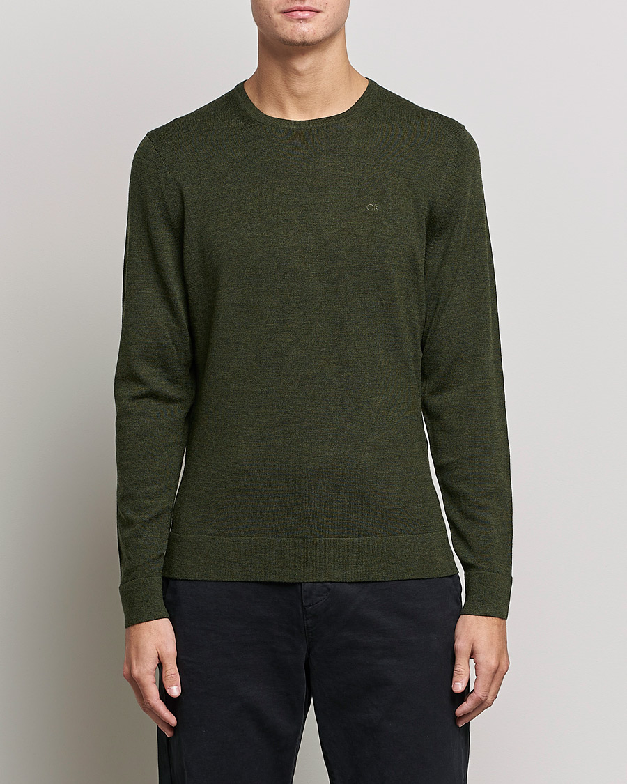 Mies | Wardrobe Basics | Calvin Klein | Superior Wool Crew Neck Sweater Dark Olive