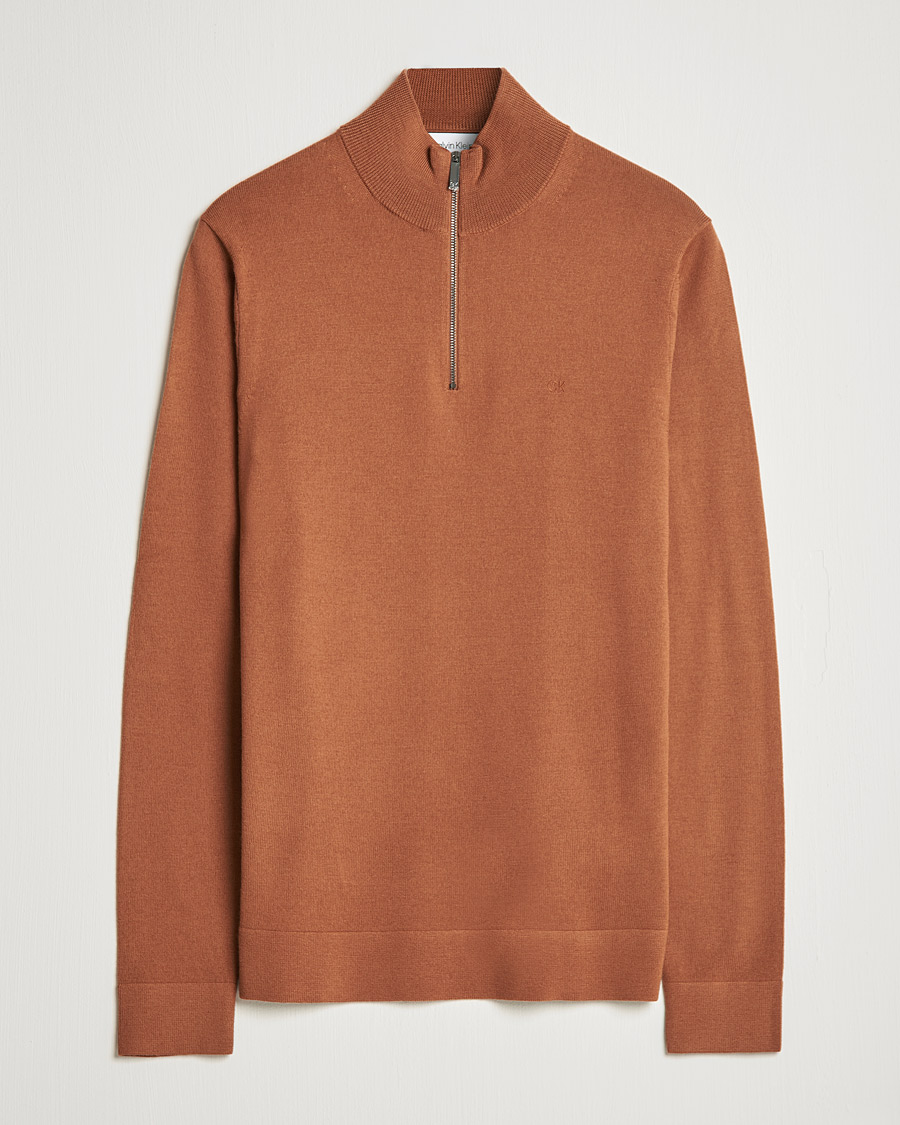 Mies | Puserot | Calvin Klein | Superior Wool Half Zip Sweater Caramel Red