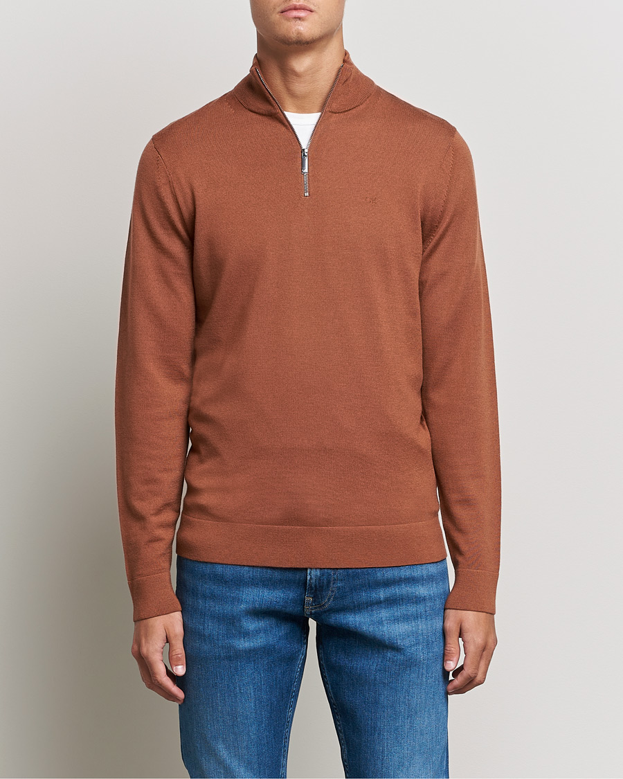 Mies | Puserot | Calvin Klein | Superior Wool Half Zip Sweater Caramel Red