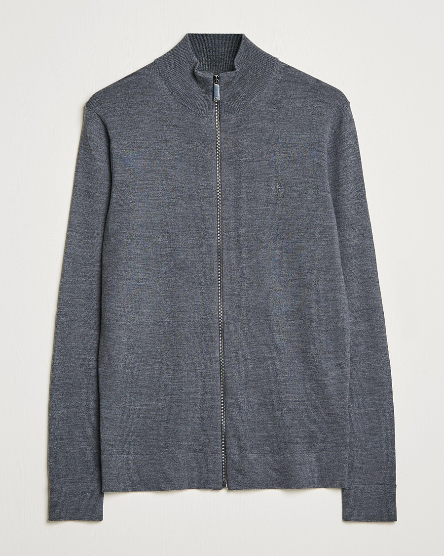 Mies | Puserot | Calvin Klein | Superior Wool Full Zip Sweater Dark Grey Heather