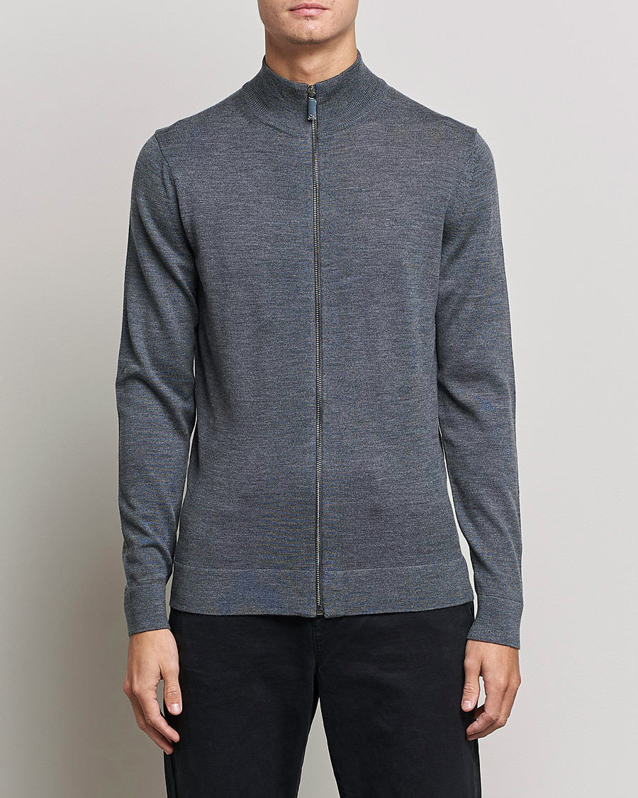 Mies | Puserot | Calvin Klein | Superior Wool Full Zip Sweater Dark Grey Heather