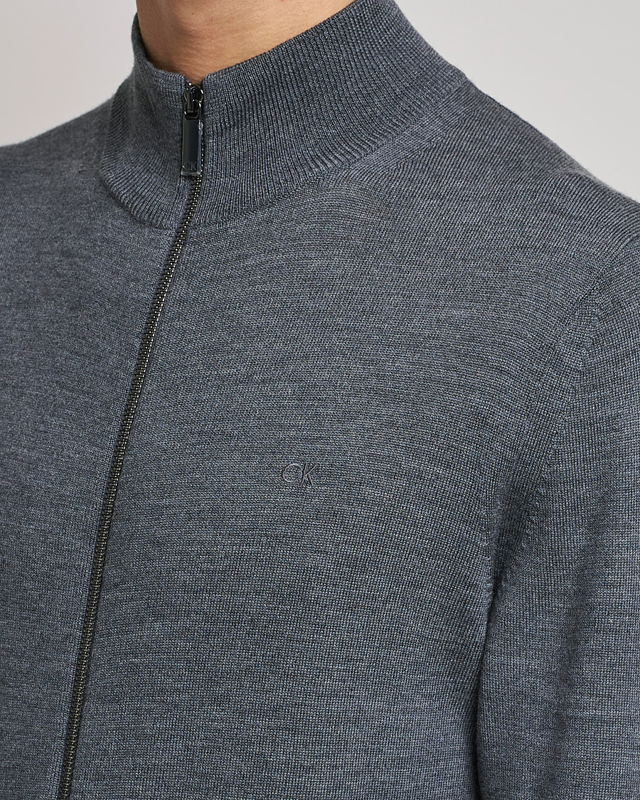 Mies | Puserot | Calvin Klein | Superior Wool Full Zip Sweater Dark Grey Heather