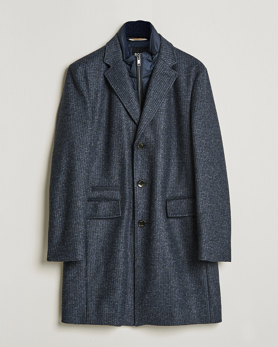 Miehet |  | BOSS | Hyde Wool/Cashmere Stand Up Collar Coat Dark Blue