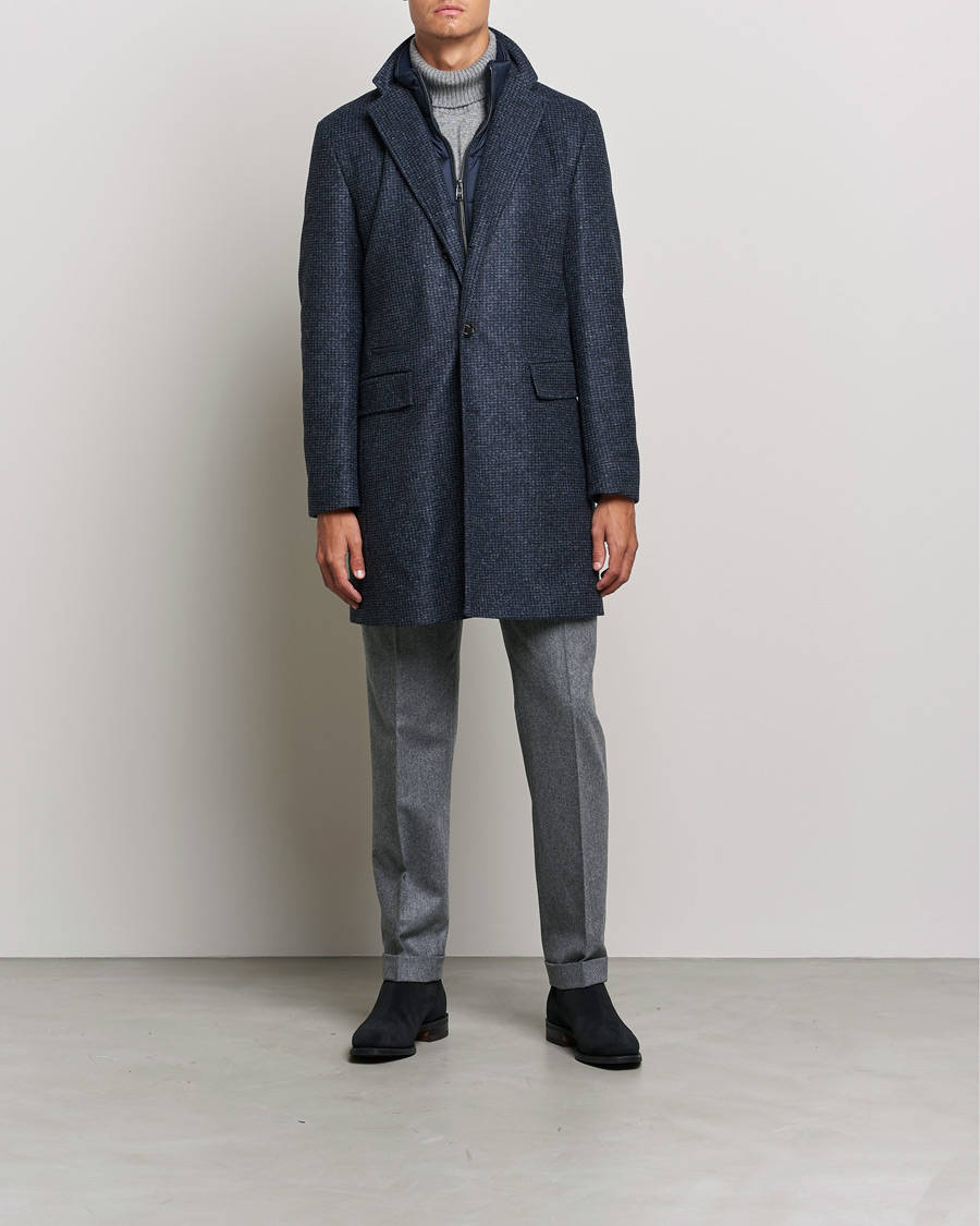 Mies | Päällystakit | BOSS | Hyde Wool/Cashmere Stand Up Collar Coat Dark Blue