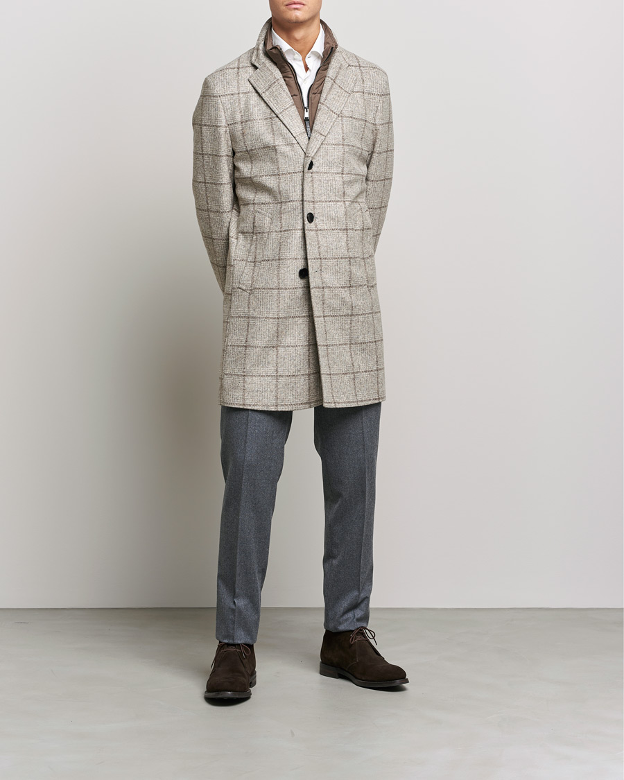 Mies | Päällystakit | BOSS | Hyde Wool Checked Stand Up Collar Coat Medium Beige