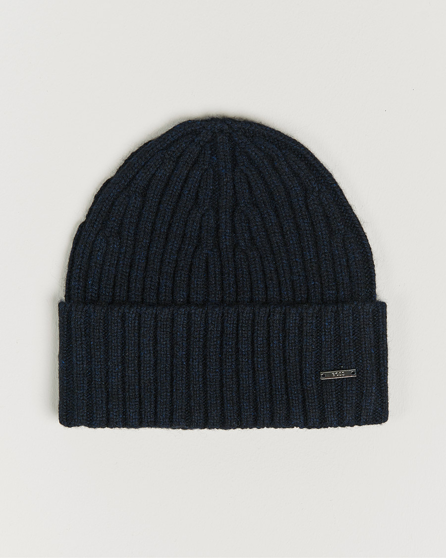 Mies | Lino Cable Knitted Beanie Dark Blue | BOSS BLACK | Lino Cable Knitted Beanie Dark Blue