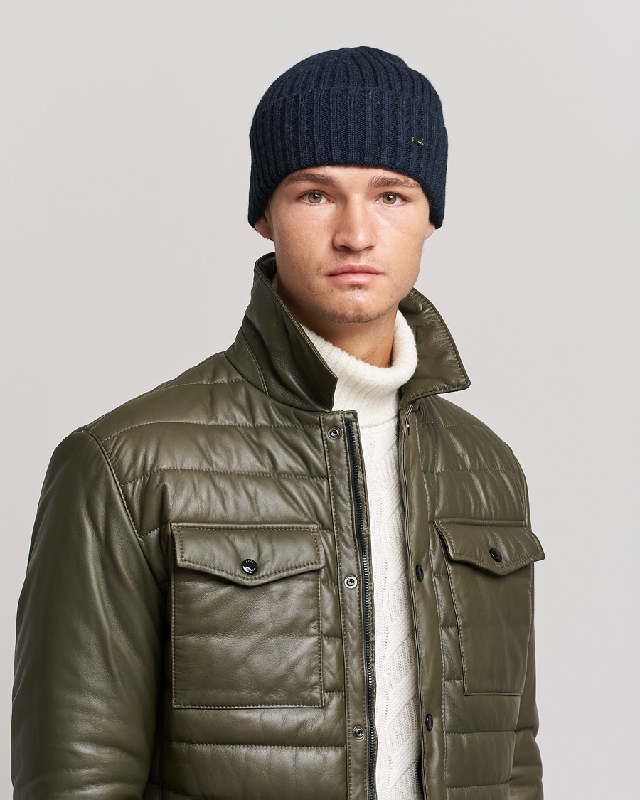 Mies | Lino Cable Knitted Beanie Dark Blue | BOSS BLACK | Lino Cable Knitted Beanie Dark Blue