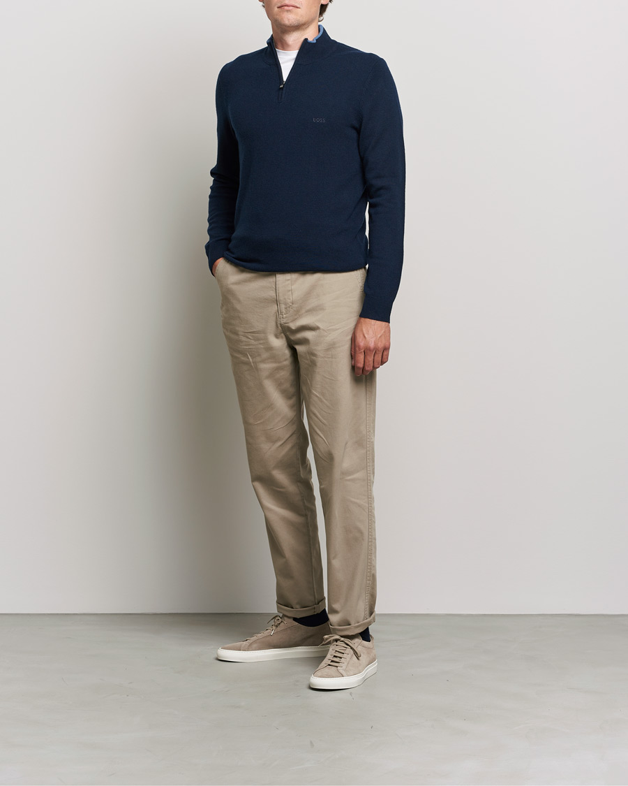 Mies | Puserot | BOSS BLACK | Barlo Lambswool Half Zip Dark Blue