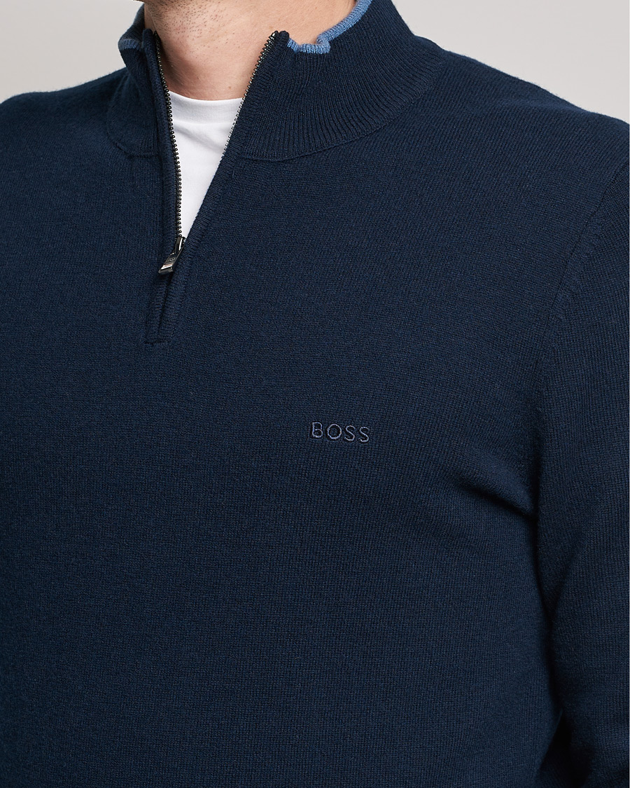 Mies | Puserot | BOSS BLACK | Barlo Lambswool Half Zip Dark Blue