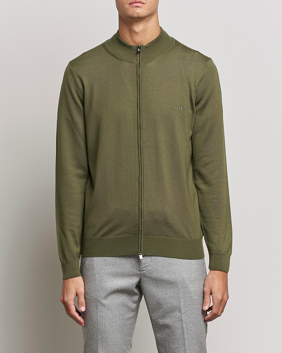 Mies |  | BOSS | Balonso Full Zip Sweater Open Green