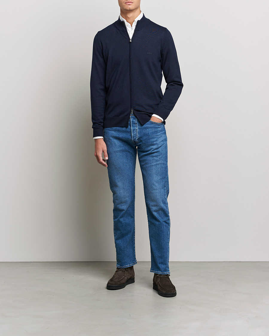 Mies | Vetoketjulliset puserot | BOSS | Balonso Full Zip Sweater Dark Blue