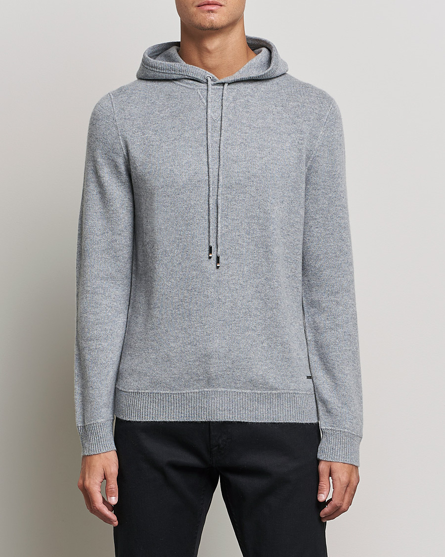 Mies | Puserot | BOSS BLACK | BOSS Tailored Luxus Cashmere Hoodie Silver